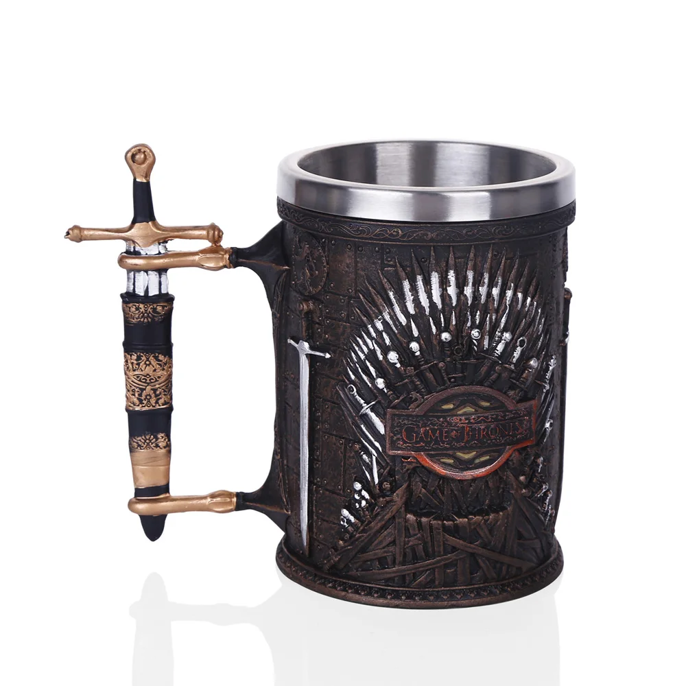 Drop Shipping Hot Sale GAME OF THRONES IRON THRONE TANKARD 620ML Stainless Steel Resin Cups Mug Beer Stein Cool Gift