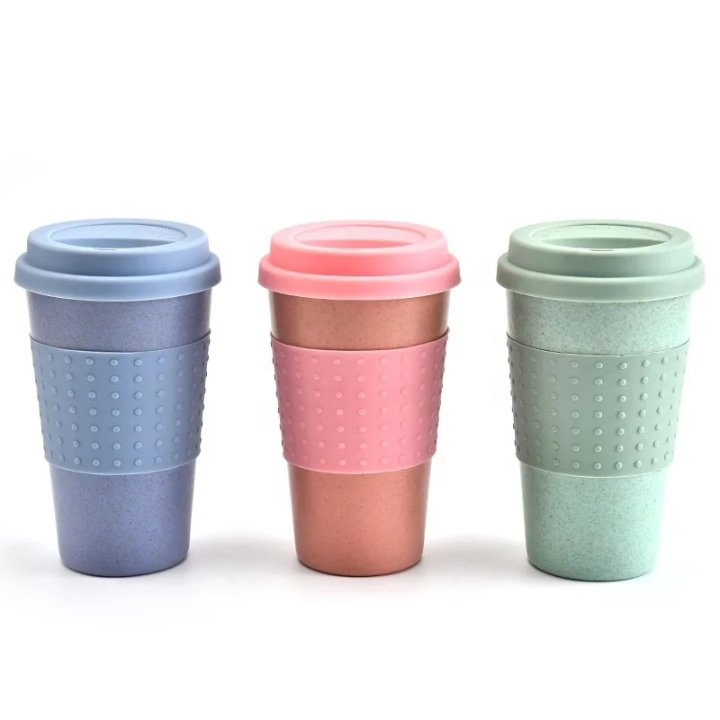 Hot sale natural eco friendly reusable biodegradable plastic pla wheat straw fiber mugs with lid for travel