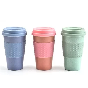 Image of Hot sale natural eco friendly reusable biodegradable plastic pla wheat straw fiber mugs with lid for travel