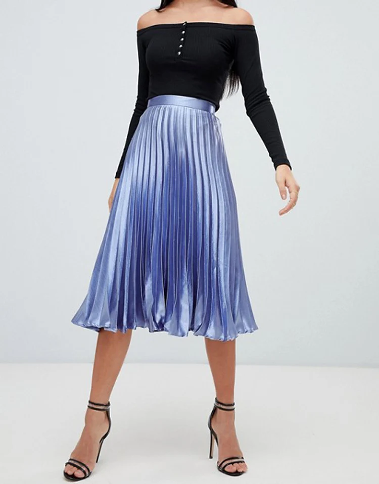 Wholesale Clothing Fashion Women High Rise Zipper Back Satin Knife Pleated  Long Skirt In Blue - Buy Long Skirt,Women Long Skirt,Long Satin Skirt  Product on Alibaba.com