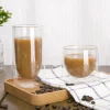Carve Patterns Double Wall Coffee Color Glass Cup
