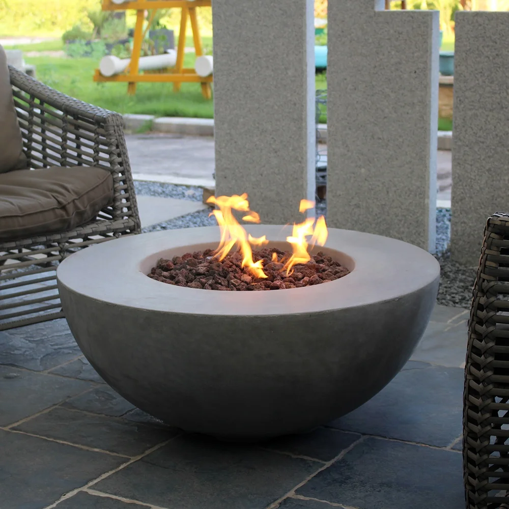 

MODENO Roca outdoor furniture stock Propane Gas type patio fire bowl with lid, Light grey