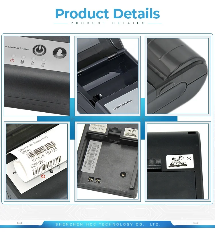 Mini 58mm Bluetooth Handheld Mobile Thermal Portable Printer HCC-T2P