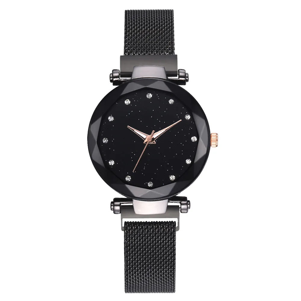 

1904 Women Alloy Mesh Strap Quartz Watch Star Sky Dial Magnetic Buckle Wristwatch, Six color as
