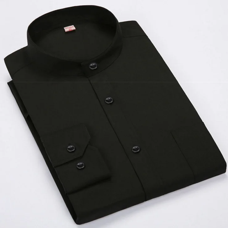 

Wholesale high quality solid color stand collar long sleeve men shirt