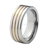 Tungsten Carbide Ring For Men Women Flat Band Three Grooved Gold Plated Pip Cut With Comfort Fit