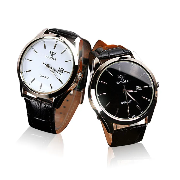 

YAZOLE 308 Night Light Black Brown Genuine Leather Analog Quartz Dress Wristwatches Luxury Men Gentlemen Watches