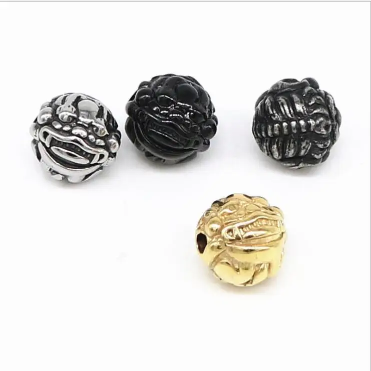 

S1115 10mm Hot Sale Asian Traditional Beads Antique Silver Stainless Steel Pixiu Lucky Beads