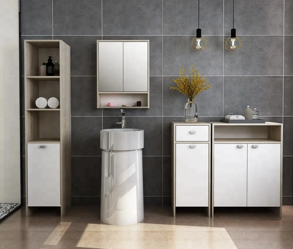 
wholesale Cheap furniture freestanding modern melamine bathroom storage tallboy cabinet 