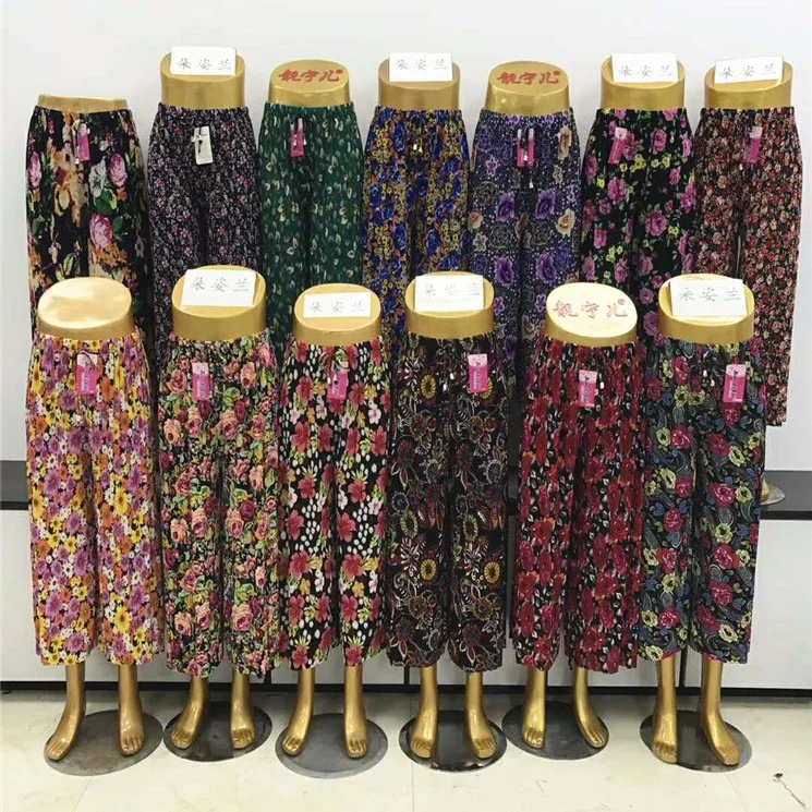 

1.69 Dollar WK130 Women High Waist Long Wide Leg Summer flower Pants casual trousers for ladies, Lots of color as pictures mixed.