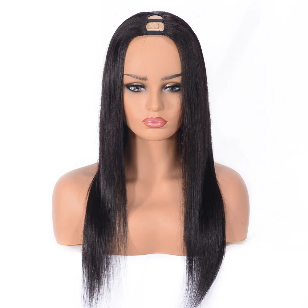 

100 virgin brazilian human hair u part wig women straight natural hair lace front u part wigs, Natural color lace wig