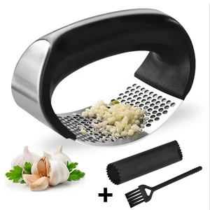 Image of FDA Food Grade stainless steel press garlic with brush and silicon pin Mash grater ginger juicer garlic press set
