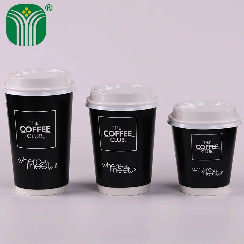 
custom black 450ml 16oz disposable double wall coffee hot drink paper cup 