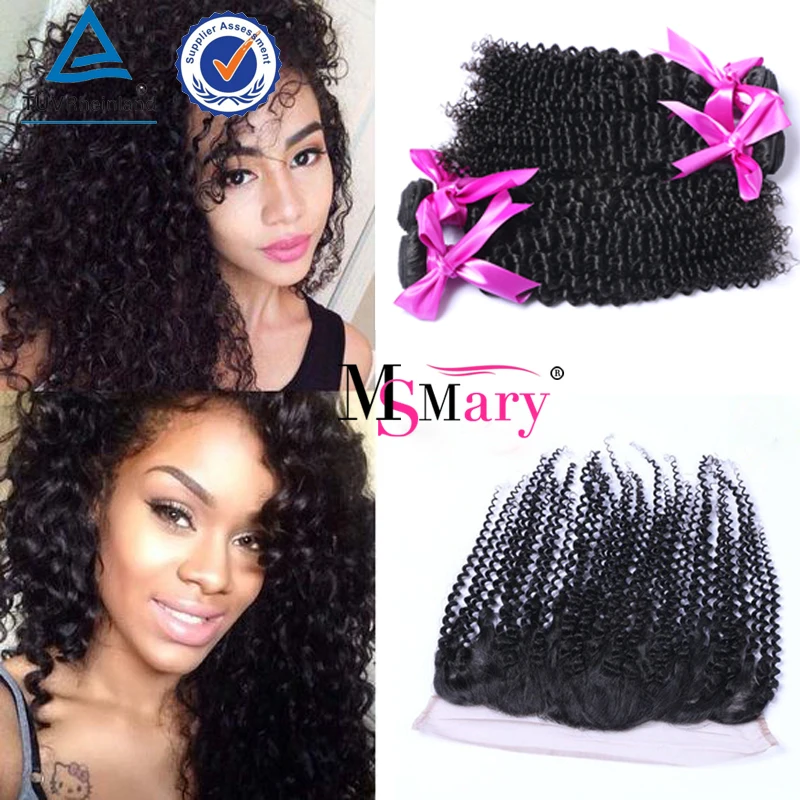 

Free Shipping 4 Bundles Raw Virgin Brazilian Human Hair Kinky Curly With 13*4 Full Lace Frontal Closure, Natural color #1b