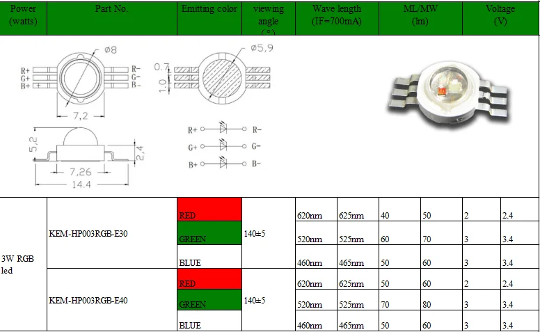Generic 5pcs 3W RGB RGBW de alta potencia 8pin LED diodos Blub DIY Chip luz DC2.2-3.4V 