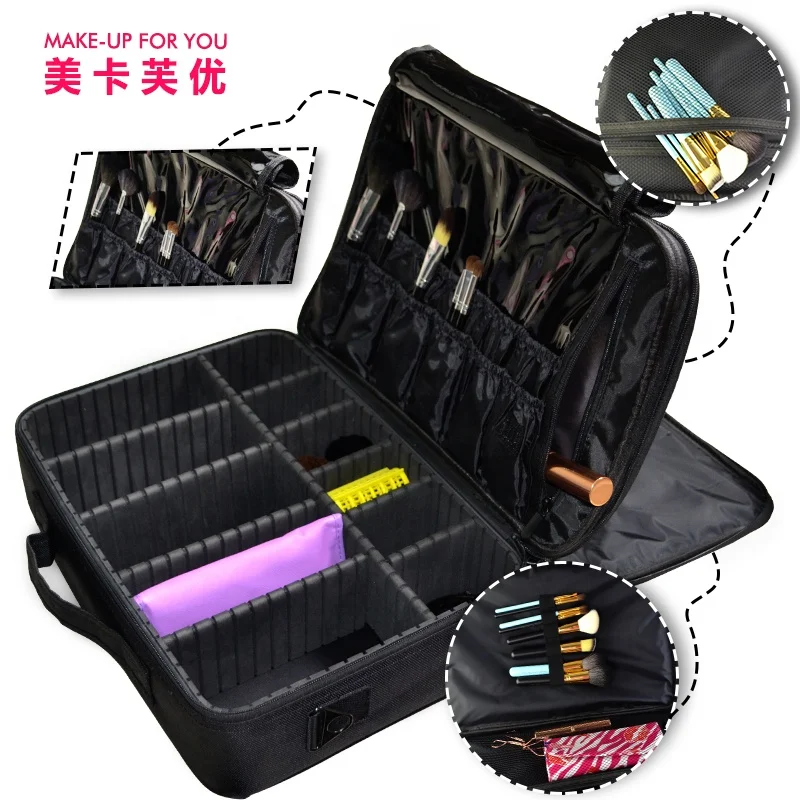 Women Big Luxury Cosmetic Case Compartment Makeup Bag With Brush Holder