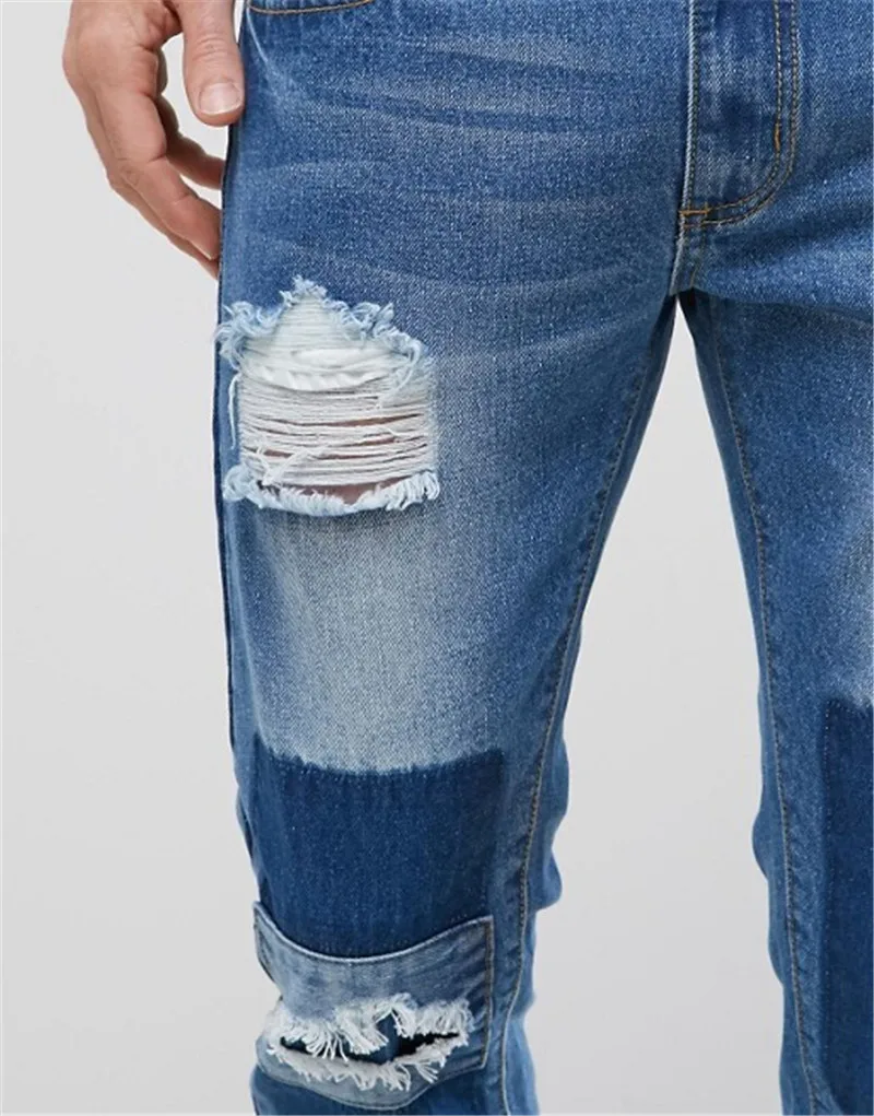 Slim Fit Pockets Knee Rips Fashion Custom Design 100% Cotton Distressed ...