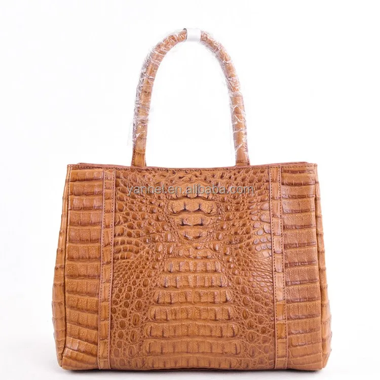 

Customized leather handbags women Genuine crocodile skin ladies shoulder bag tan brown bag