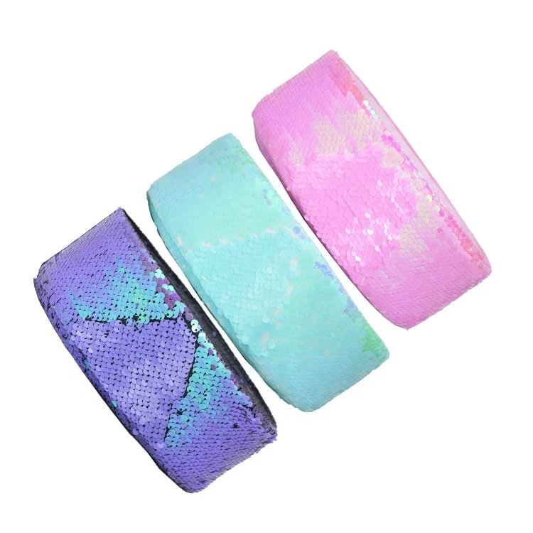 

Garment Hair Accessories Gradient Fluorescent Blue Color Sequin Reversible Ribbon For Decoration