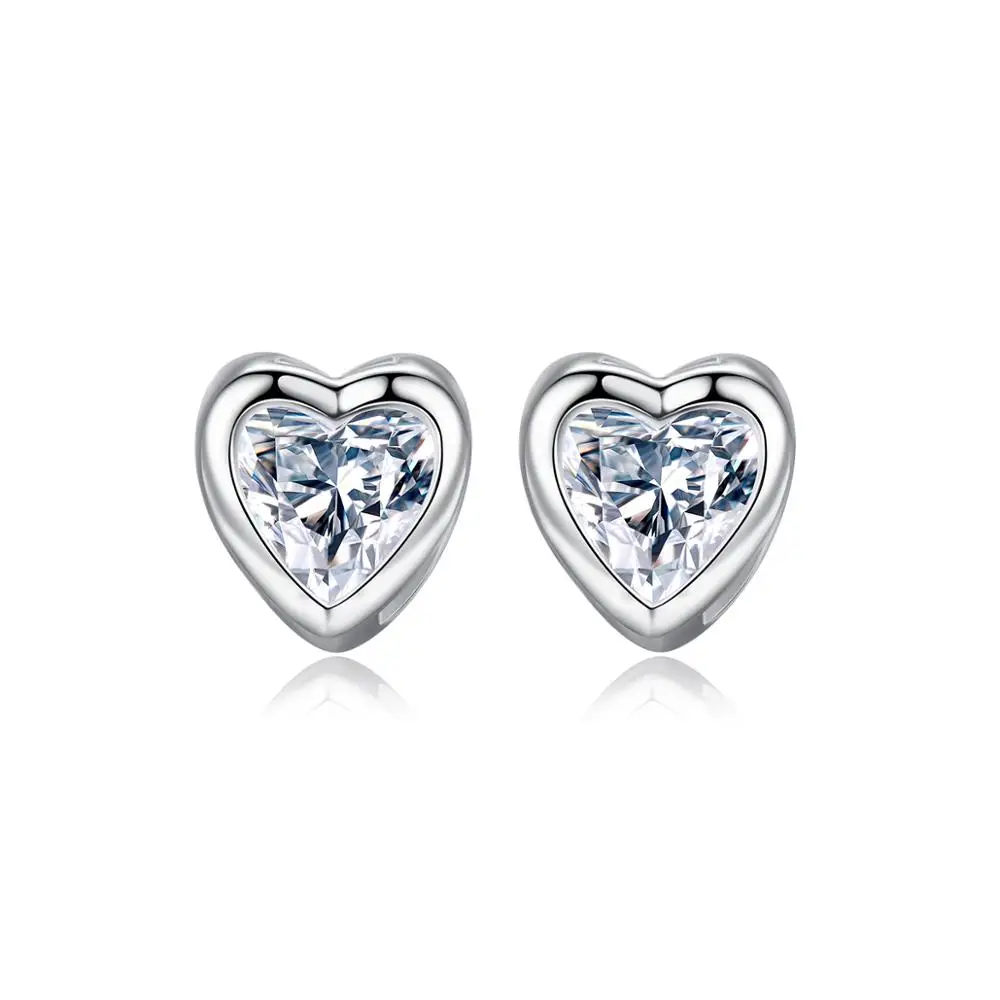 CZCITY Korean Style Heart Shape Zirconia Sterling Silver Earrings for Girls Small Size Stud Earring