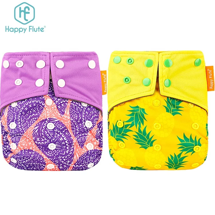 

HappyFlute OS bamboo charcoal pocket baby cloth diaper with single pocket and double snap diapers, Printed color