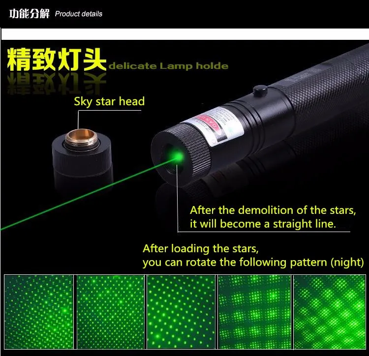NEW 303 Green Laser Pointer 532nm 5mW Laser Pointer Pen Powerful Burning Match Adjustable Focal Length With Starry Head 4.jpg