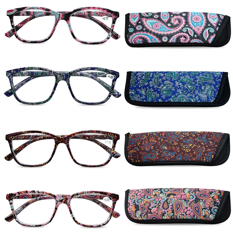 New Eye Wear PC Plastic Optical Eyeglasses Frames Spring Hinges Reader Fashion Reading Glasses with Case Pouch