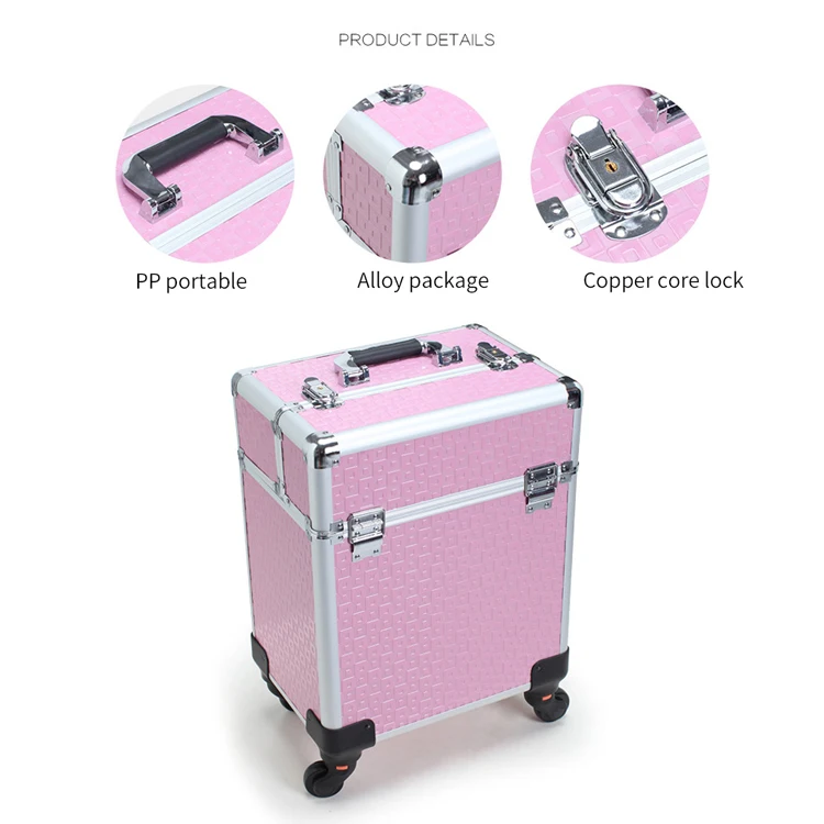 
wholesale Professional Portable Aluminum cosmetic vanity case trolley box makeup train case 