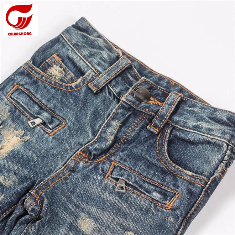 
custom casual boy washed ripped biker jeans kids denim pants 