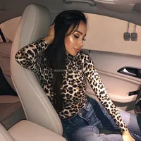 

Women Leopard Print Bodysuits Rompers Lady Female Sexy Long Sleeve Night Club Body Suits One Piece