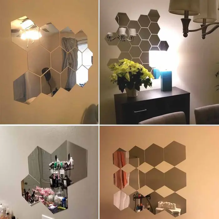 Hexagon Stickers,Removable Acrylic Mirror Wall Stickers For Home Living