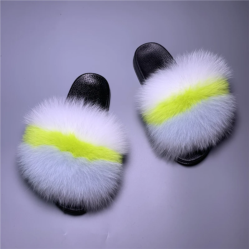 

Soft PVC Sole Sandals Real Fox Fur Fuzzy Fur Slippers Custom Slides for Women