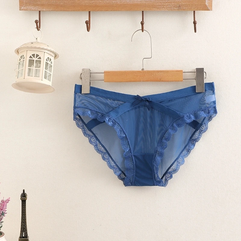 Low waist breathable young girls underwear sexy lace mesh transparent ladies panties