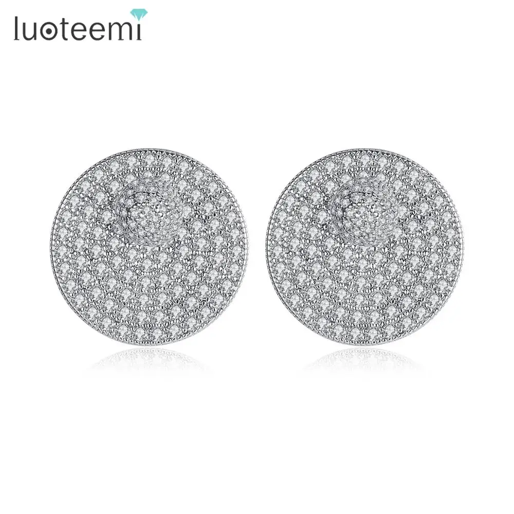 

LUOTEEMI Micro Pave Cubic Zirconia Bridal Hoop Round Earrings for Women Big Stud Earring Jewelry