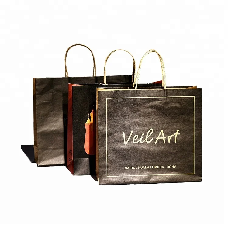 

customized printed white and black brown kraft craft paper shopping bag with your own logo, Cmyk