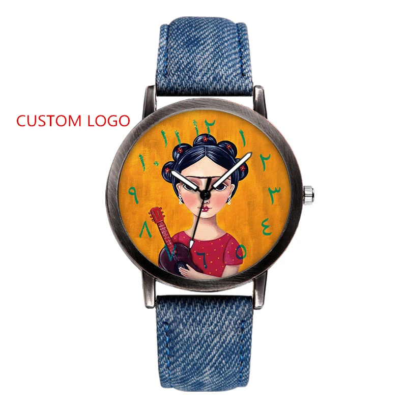 

Women Watch Arabic Numerals Dial Customized Wrist Watches For Girls Denim Strap OEM Watches Free Samples Fast Shipping