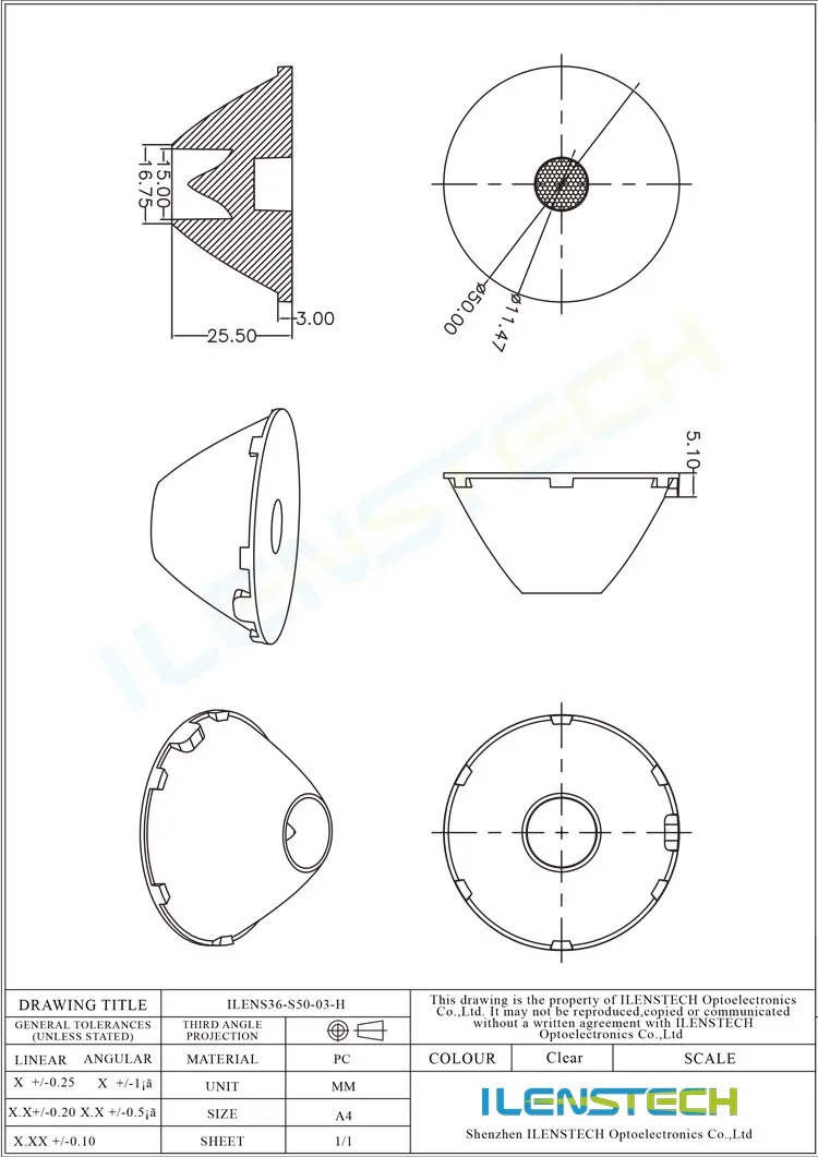 3 degree spot focus lens 50mm led collimating lens
