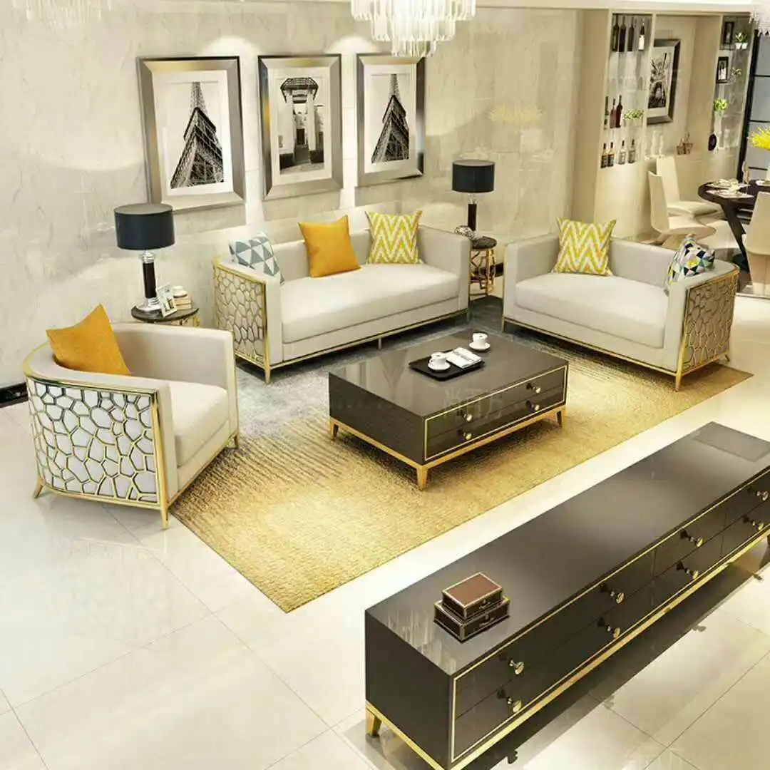 European Style High Class Sofa Set Golden Stainless Steel Luxury Design