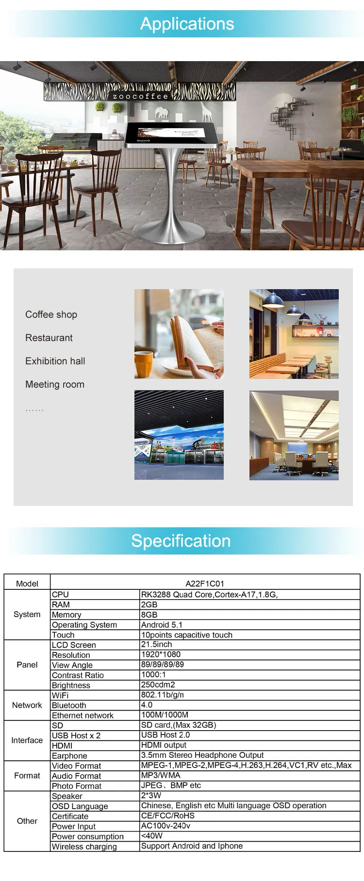 Smart Lcd Kiosk Interactive Table Cafe Touchscreen Table With Android