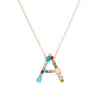 

New Fashion Gold Rainbow Color Crystal 26 Letter Pendant Necklace Initial Name Letter Charm Necklaces For Women