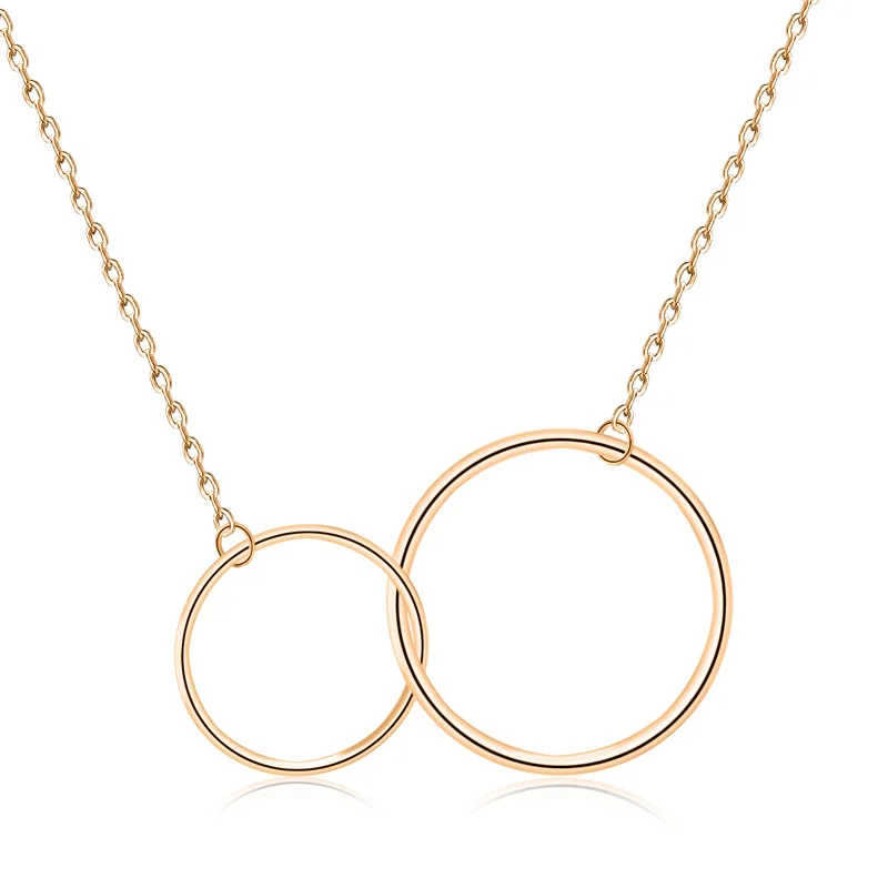 

925 simple silver interlocking two circles necklace, Silver, rhodium