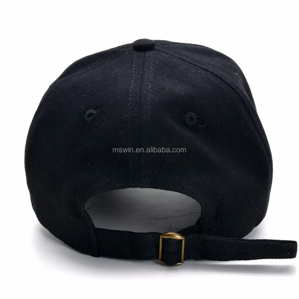 Curved Visor Plain Black Custom Embroidery Hats Baseball Cap With Metal