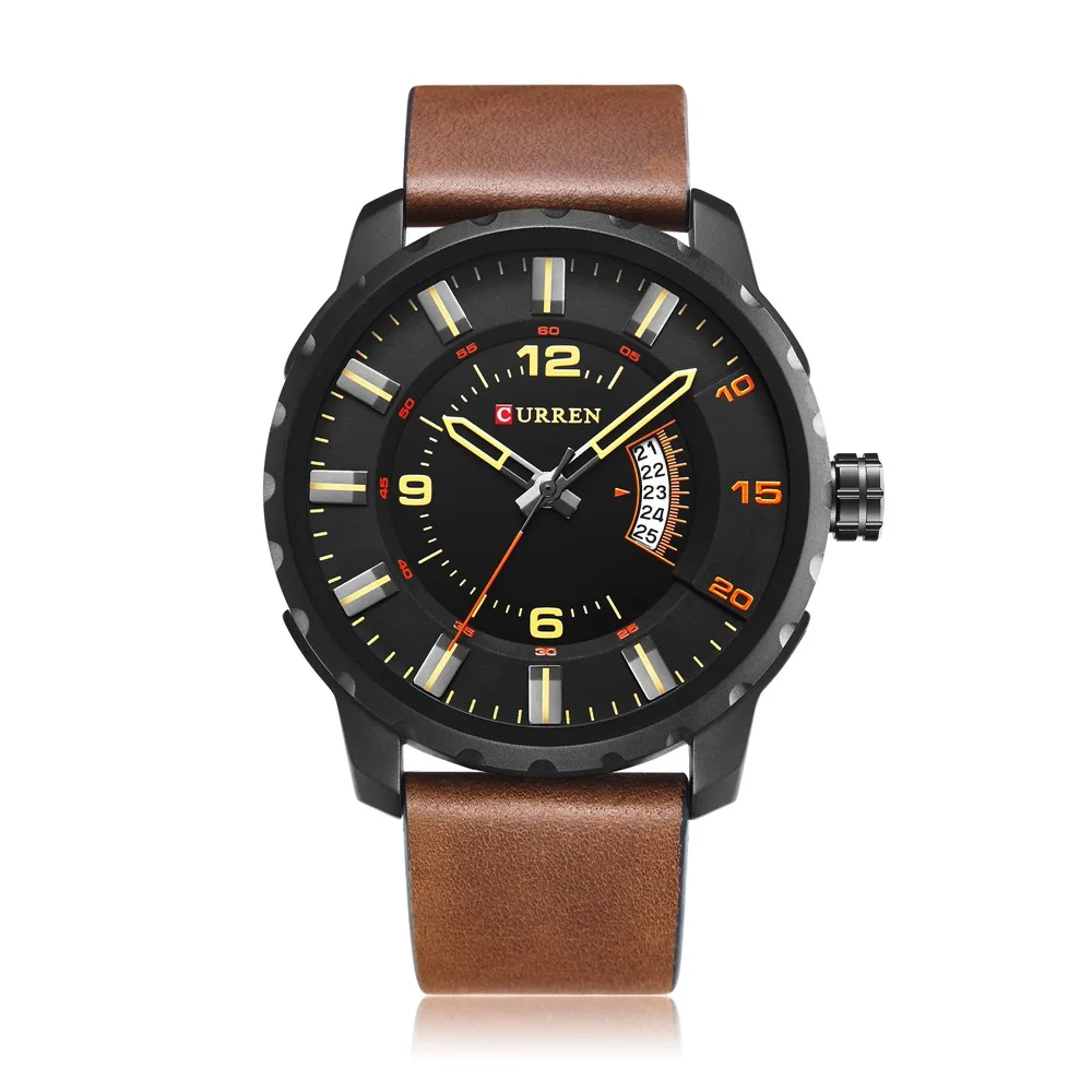 

CURREN 8245 Top Brand Men Watch Stainless Steel Back Genuine Leather Quartz Watch, Black;white;brown