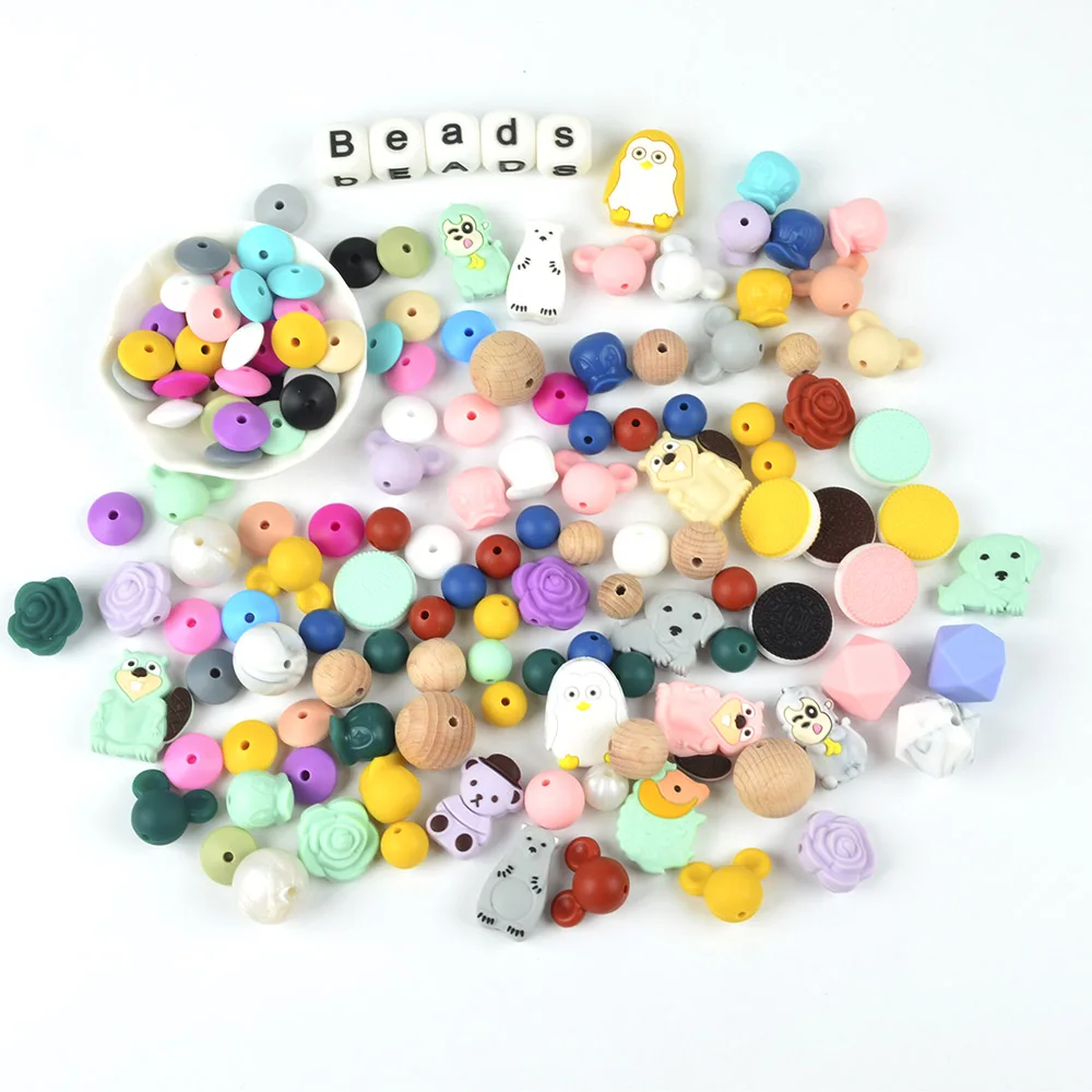 

Wholesale food grade silicone teething beads FDA and BPA approved teether jewelry, 32 colors