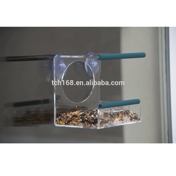 Clear Acrylic Window Bird Feeder Wall Mounted Plastic Bird