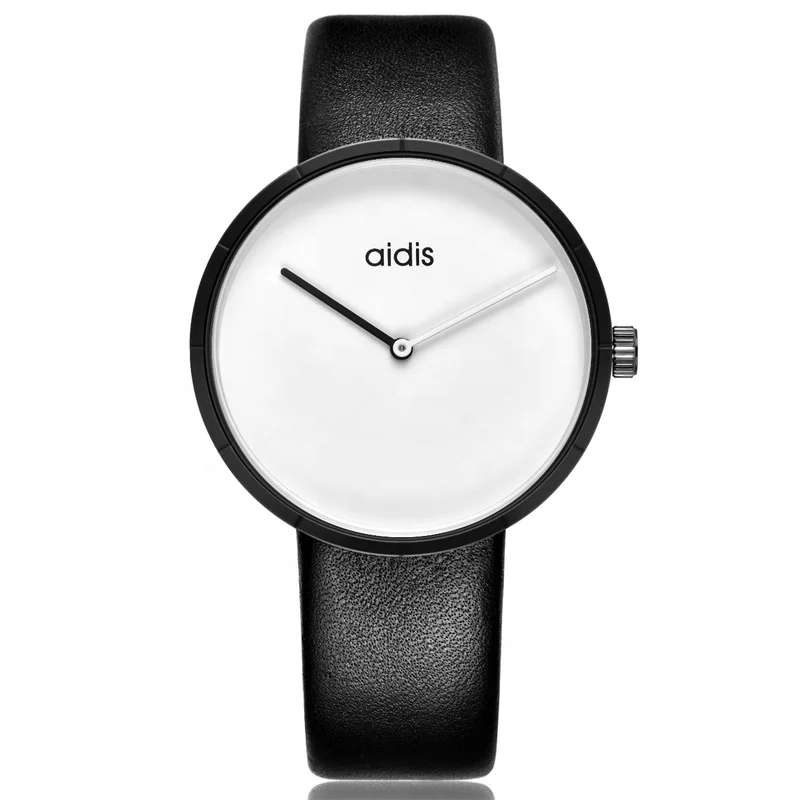 

Addies Vigor Men Watch Leather Stainless Steel Slim Quartz Watch 3ATM Waterproof Simple Black Wristwatch, Black and white
