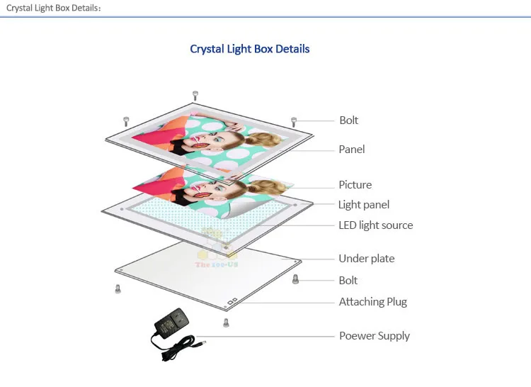 decorative acrylic wall panel frontlit and backlit banner two face hanging crystal led light box with epistar chip led SMD 2835