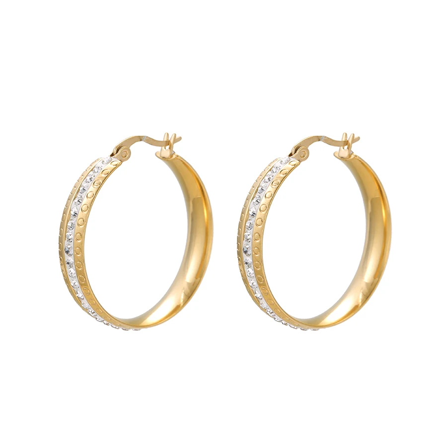 

E-579 xuping fashion simple 24K gold color jewelry rhinestone ladies hoop Earrings