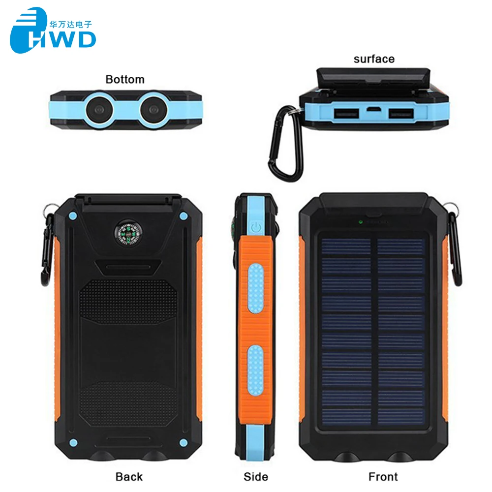 

Solar Power Bank 10000mAh External Solar panel Charger Outdoor, Black+white+orange+blue oem