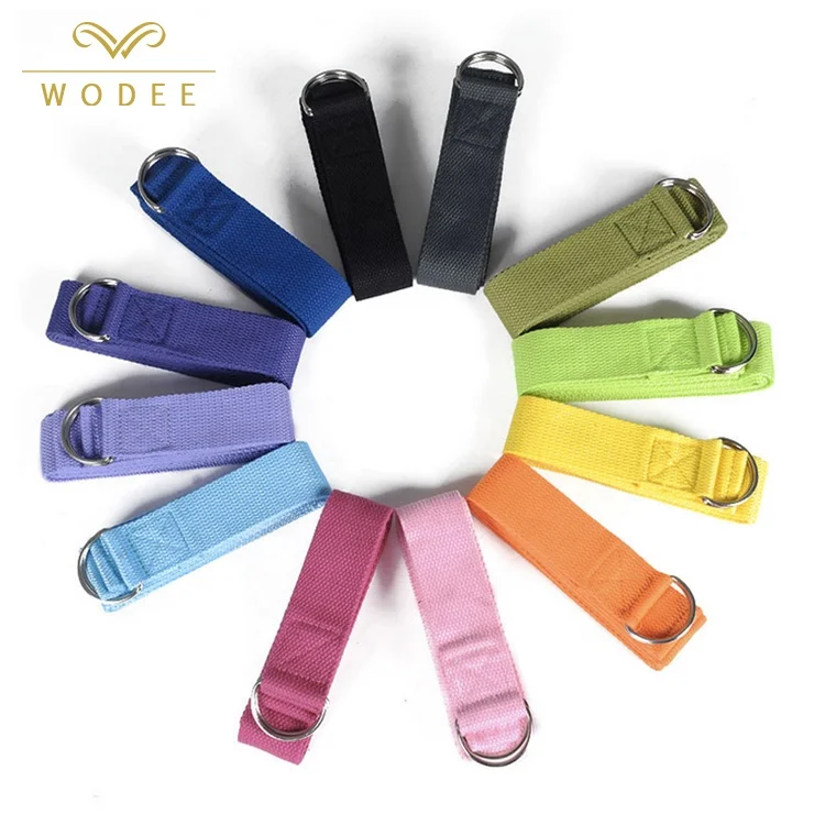 

Custom logo 18 colors adjustable stretch yoga belt D-ring cotton yoga strap, 16 colors or custom